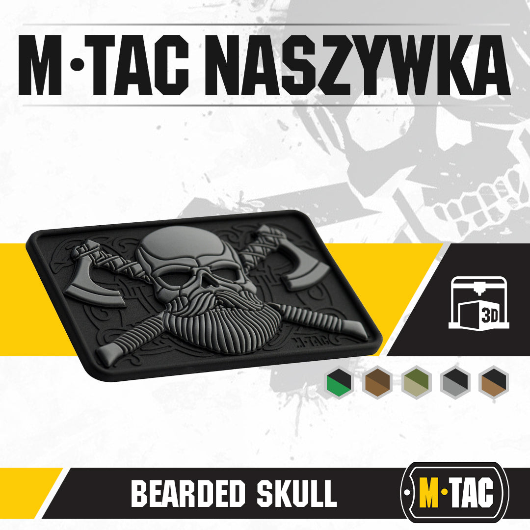 Patch PVC 3D Bearded Skull M-Tac - Negru/Gri, Velcro