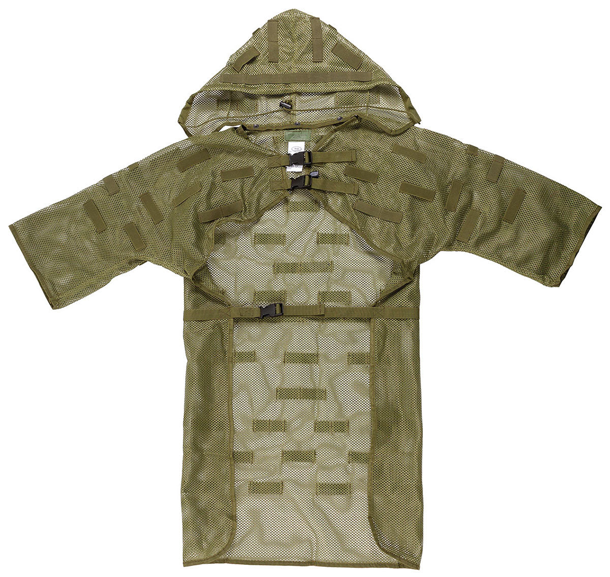 Pelerină Camuflaj Plasă Verde Oliv MFH - Bucle pentru Vegetație, Glugă Detașabilă