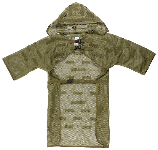 Pelerină Camuflaj Plasă Verde Oliv MFH - Bucle pentru Vegetație, Glugă Detașabilă