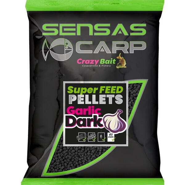 Pelete Super Feed Garlic Dark 2mm SENSAS - Atractant Usturoi, 650g
