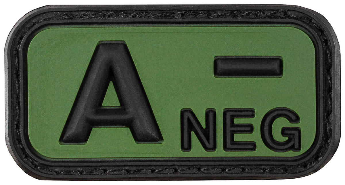 Placă Velcro Ecuson Grupa Sanguină A NEG 3D Negru-oliv MFH - Cauciuc, 5x2.5cm