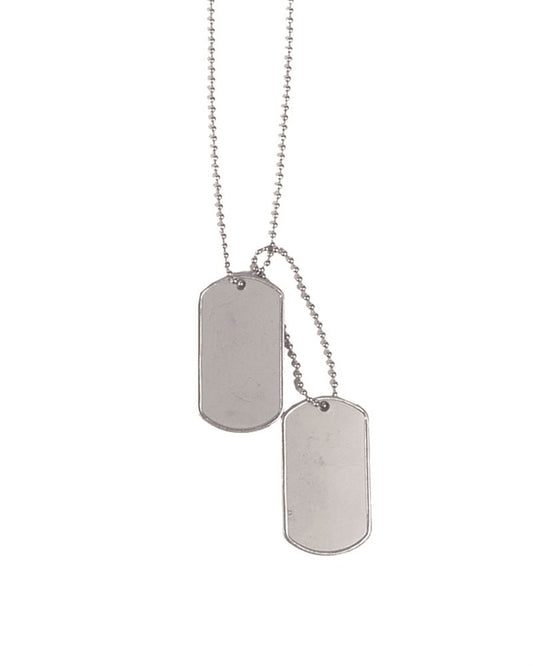 Plăcuțe de Identificare Mil-Tec US Dog Tag – Inox Lustruit, Lanțuri Nichelate