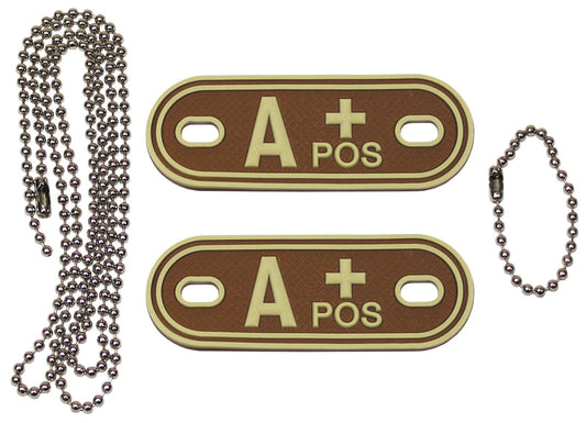 Plăcuțe Identificare Grup Sanguin "A POS" 3D Desert MFH - Cauciuc 100%, 7x2.5 cm