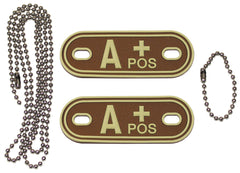 Plăcuțe Identificare Grup Sanguin "A POS" 3D Desert MFH - Cauciuc 100%, 7x2.5 cm