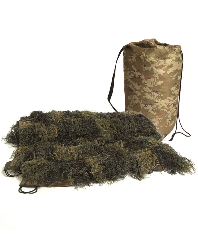 Plasă Ghillie Mil-Tec Anti-Fire – 140 x 100 cm, Tratată Ignifug, Woodland