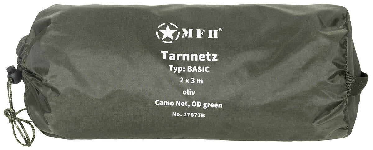 Plase Camuflaj Tarnnetz Basic, 2 x 3 m Oliv MFH - 100% Poliester, Sac transport