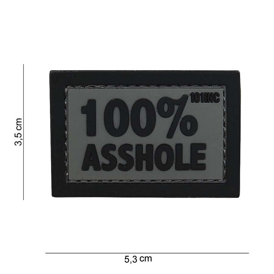 Plasture PVC "100% Asshole" Gri/Negru - Atitudine Fără Compromis