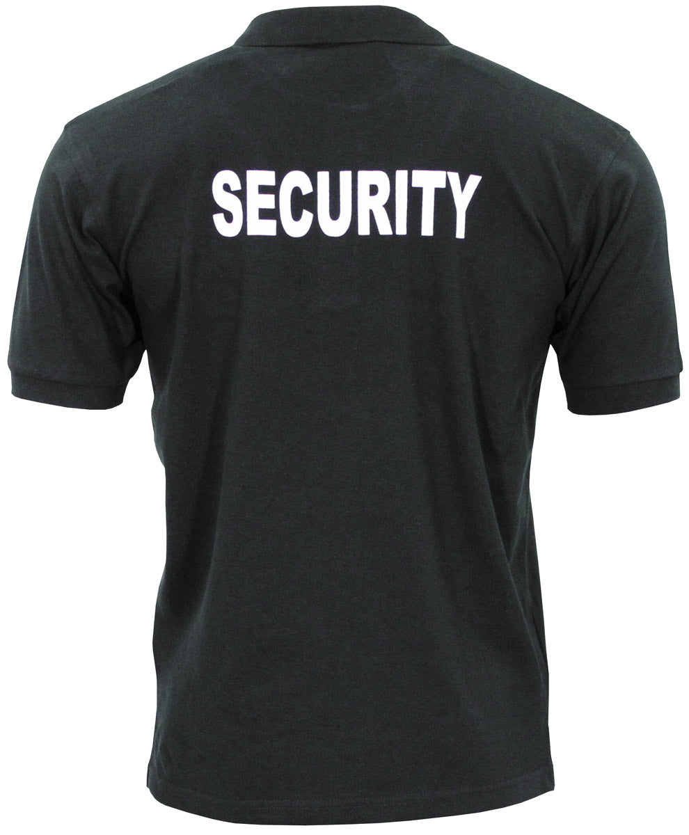 Polo Imprimat Security Negru MFH - Imprimeu piept/spate, Guler tricotat