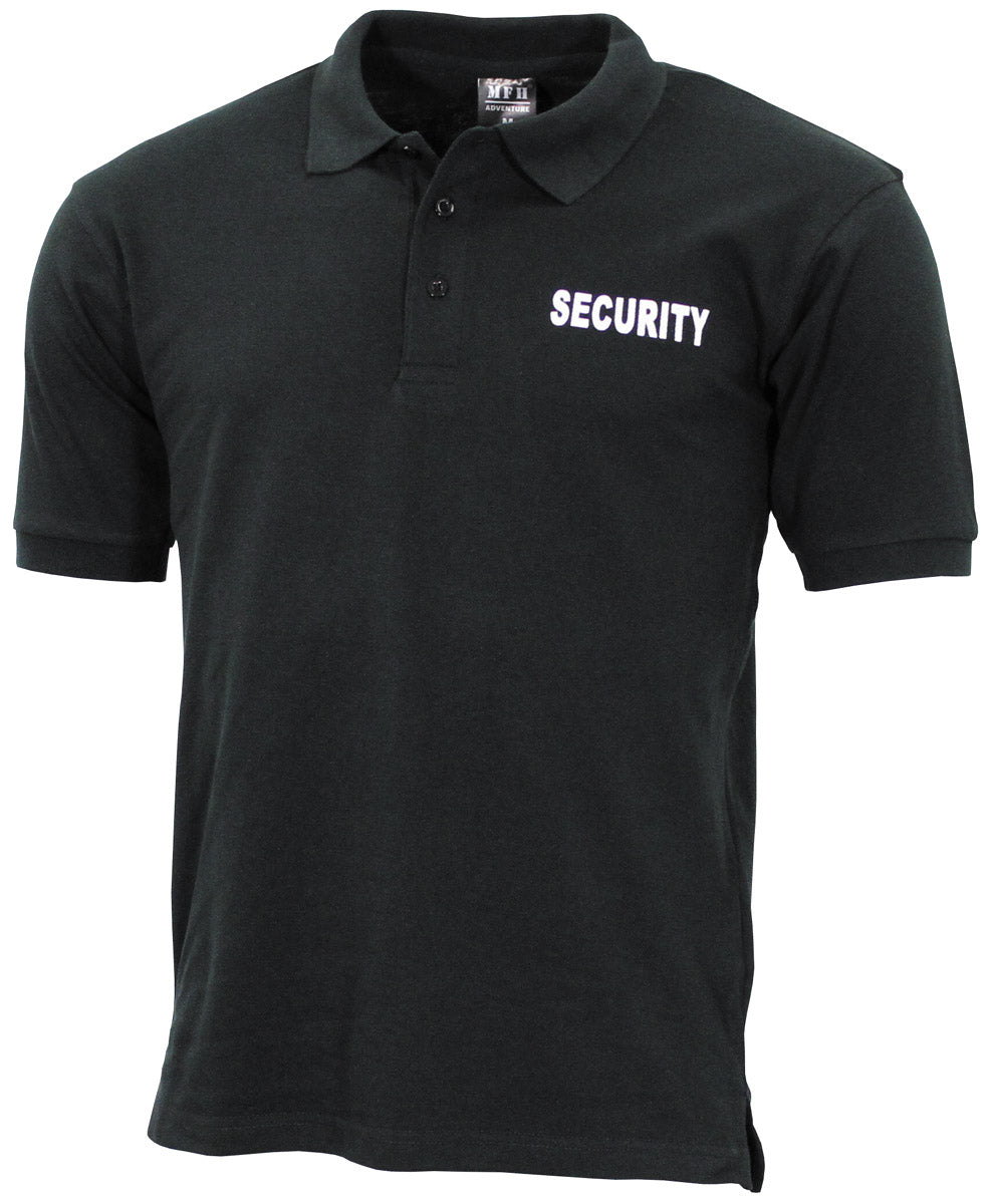 Polo Imprimat Security Negru MFH - Imprimeu piept/spate, Guler tricotat
