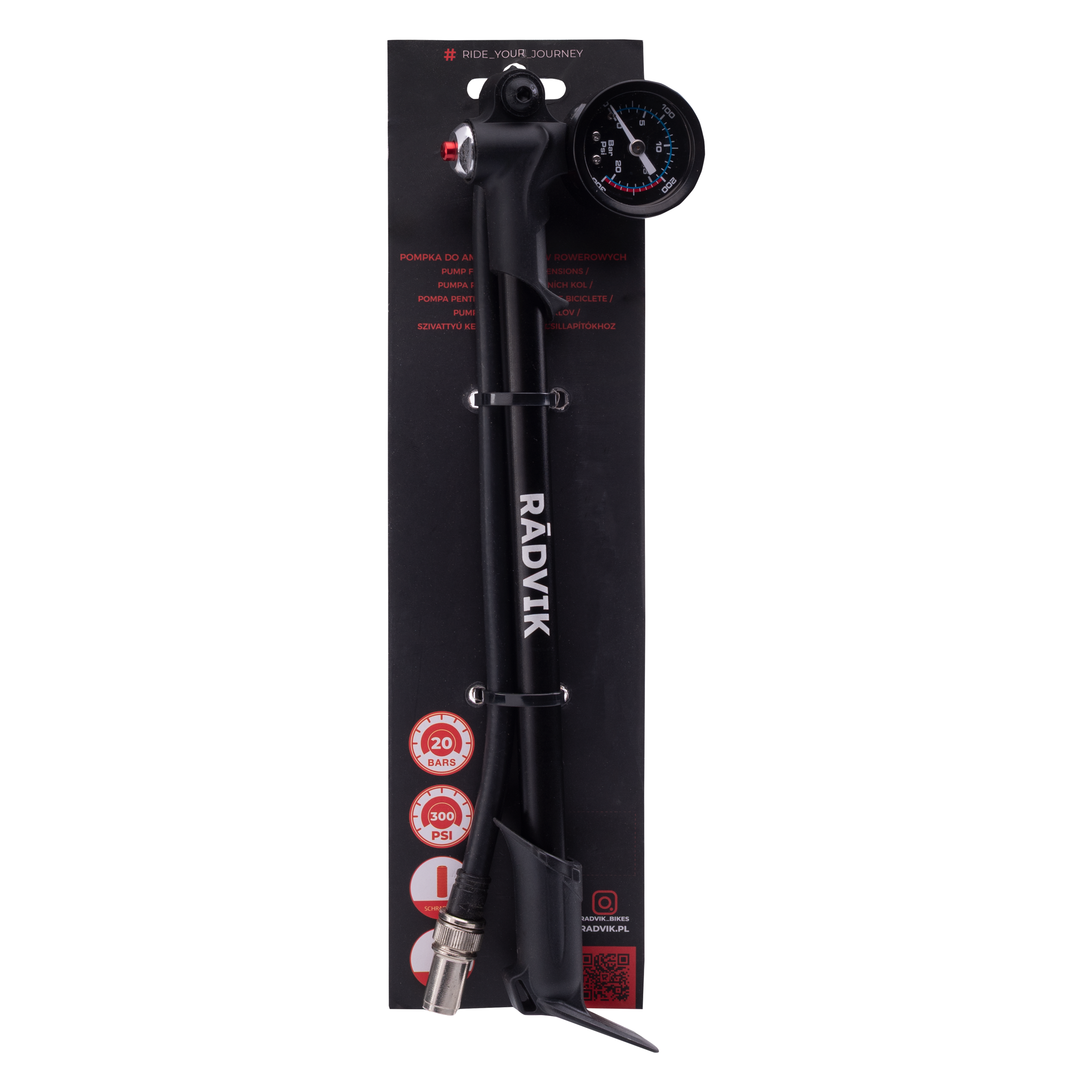 Pompă Bicicletă AMORBAR RADVIK - 20 bar / 300 psi, Compactă - 2