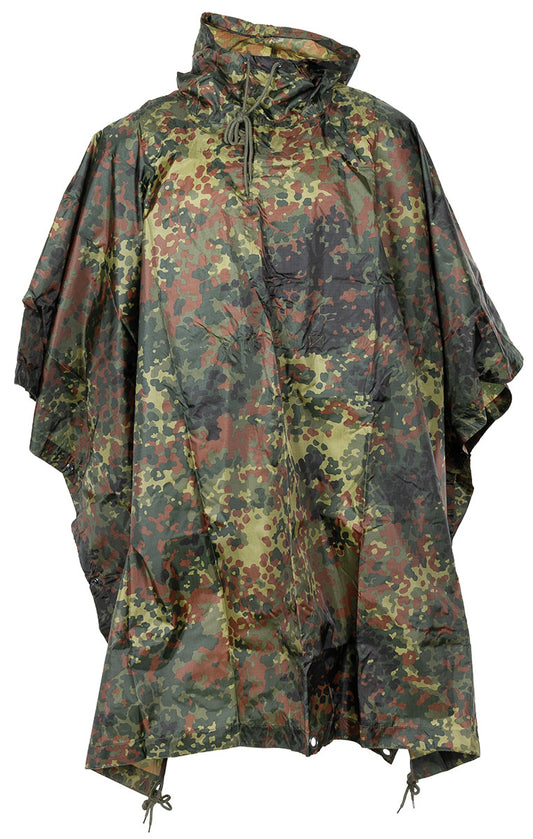 Poncho Rip Stop Flecktarn BW camo MFH - Cusături Sudate, 8 Ochiuri