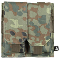 Portmagazie dublă MOLLE Flecktarn MFH - Clapete Velcro, 2 curele MOLLE