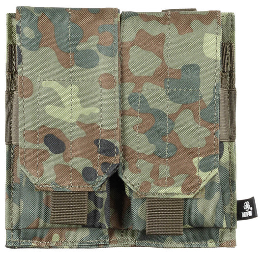 Portmagazie dublă MOLLE Flecktarn MFH - Clapete Velcro, 2 curele MOLLE