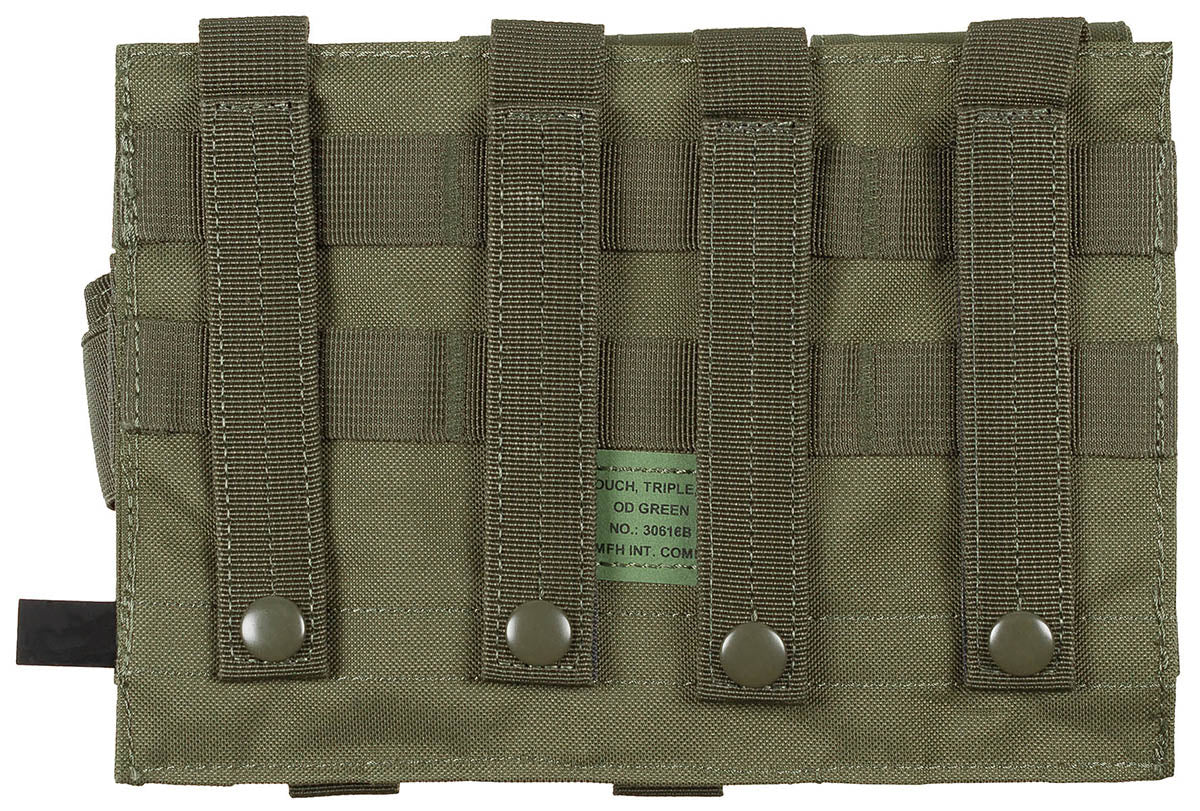 Portmagazie Triplă MOLLE Verde Oliv OD MFH - Clape Velcro, 4 Benzi MOLLE