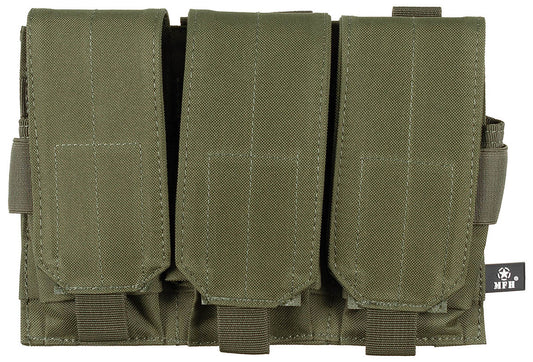Portmagazie Triplă MOLLE Verde Oliv OD MFH - Clape Velcro, 4 Benzi MOLLE