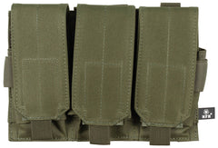 Portmagazie Triplă MOLLE Verde Oliv OD MFH - Clape Velcro, 4 Benzi MOLLE