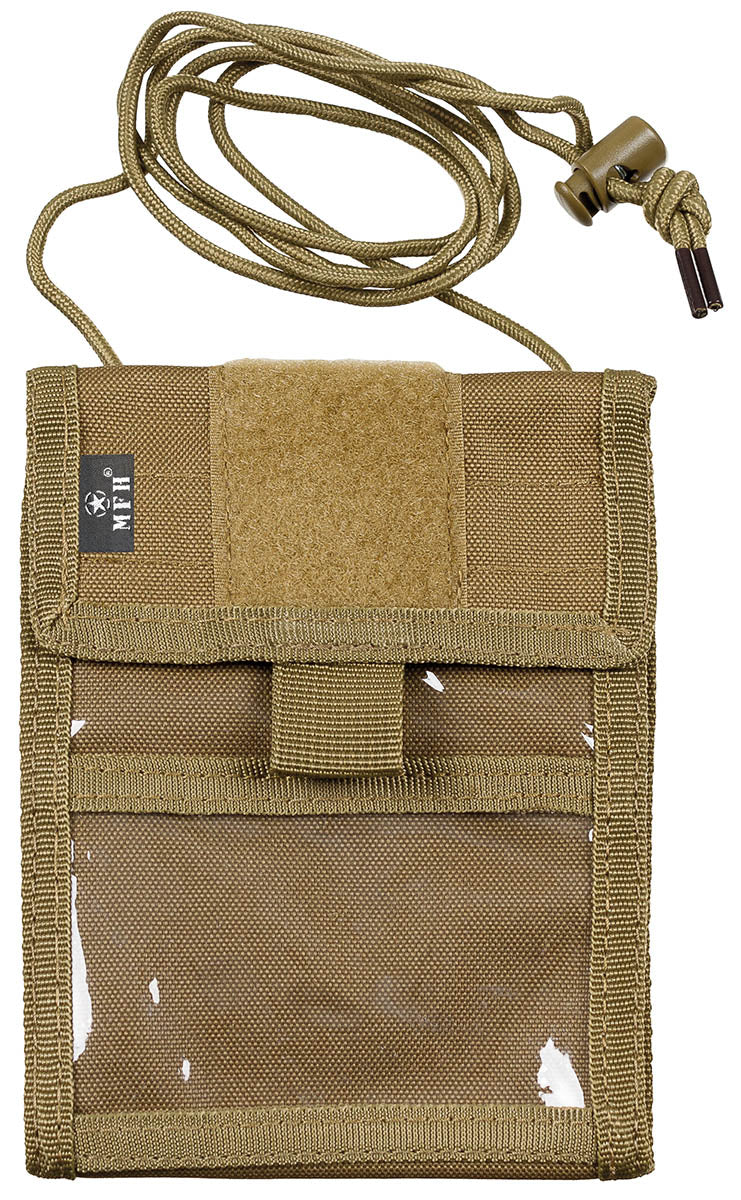 Portofel de Gât Brustbeutel Coyote MFH - Sistem Velcro, Fereastră ID