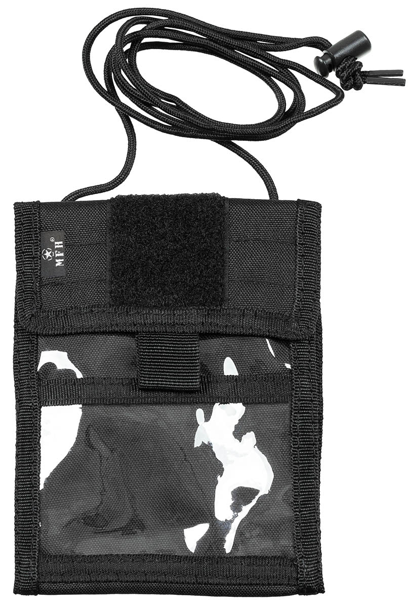 Portofel de Gât Brustbeutel Negru MFH - Sistem Velcro, Fereastră ID