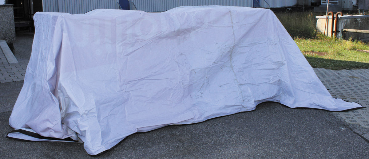 Prelată de Protecție Alb Original - 6,2x3,2m, Margini întărite, Folosită