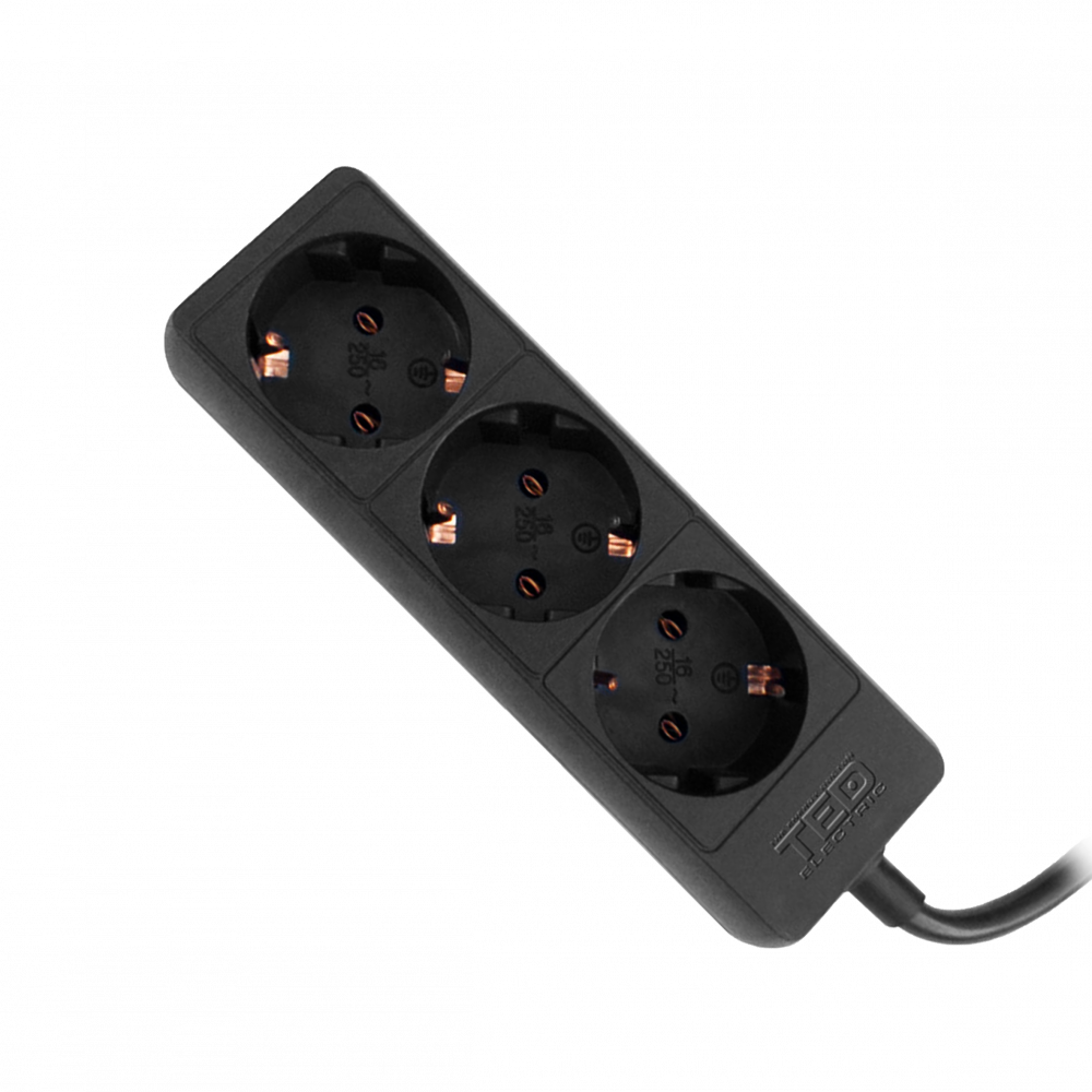 Prelungitor 1.5m, 3 Schuko, Cablu 3x1.5mm, TED Electric - Negru, 3680W - 2