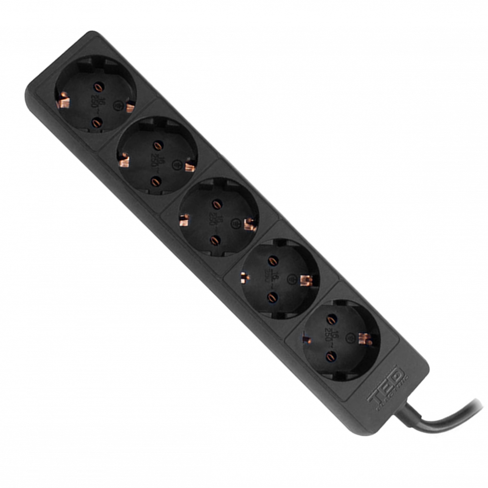 Prelungitor 5 Prize Schuko 1.5m TED Electric - 3680W, Sigur, Negru - 2