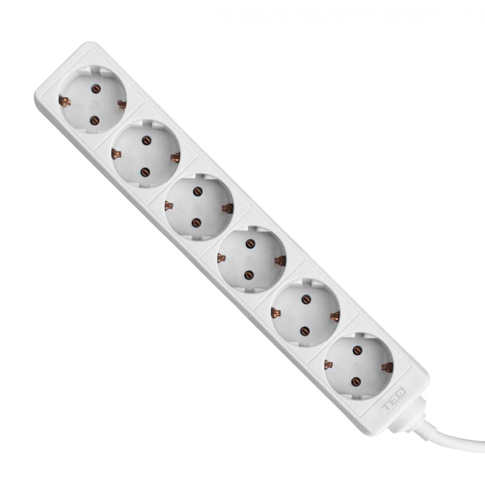 Prelungitor 6 Schuko, 5m, 3x1.5mm TED Electric - Putere 3680W, Alb - 2