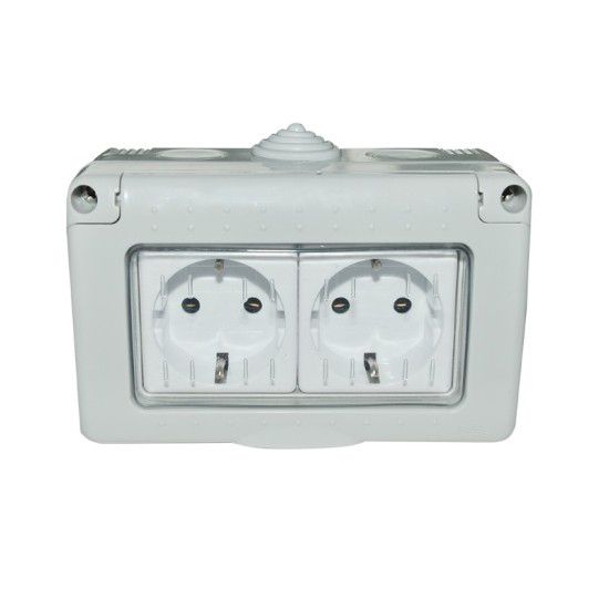 Priză Dublă Schuko IP55 OEM - Protecție Exterior, Cu Capac - 2