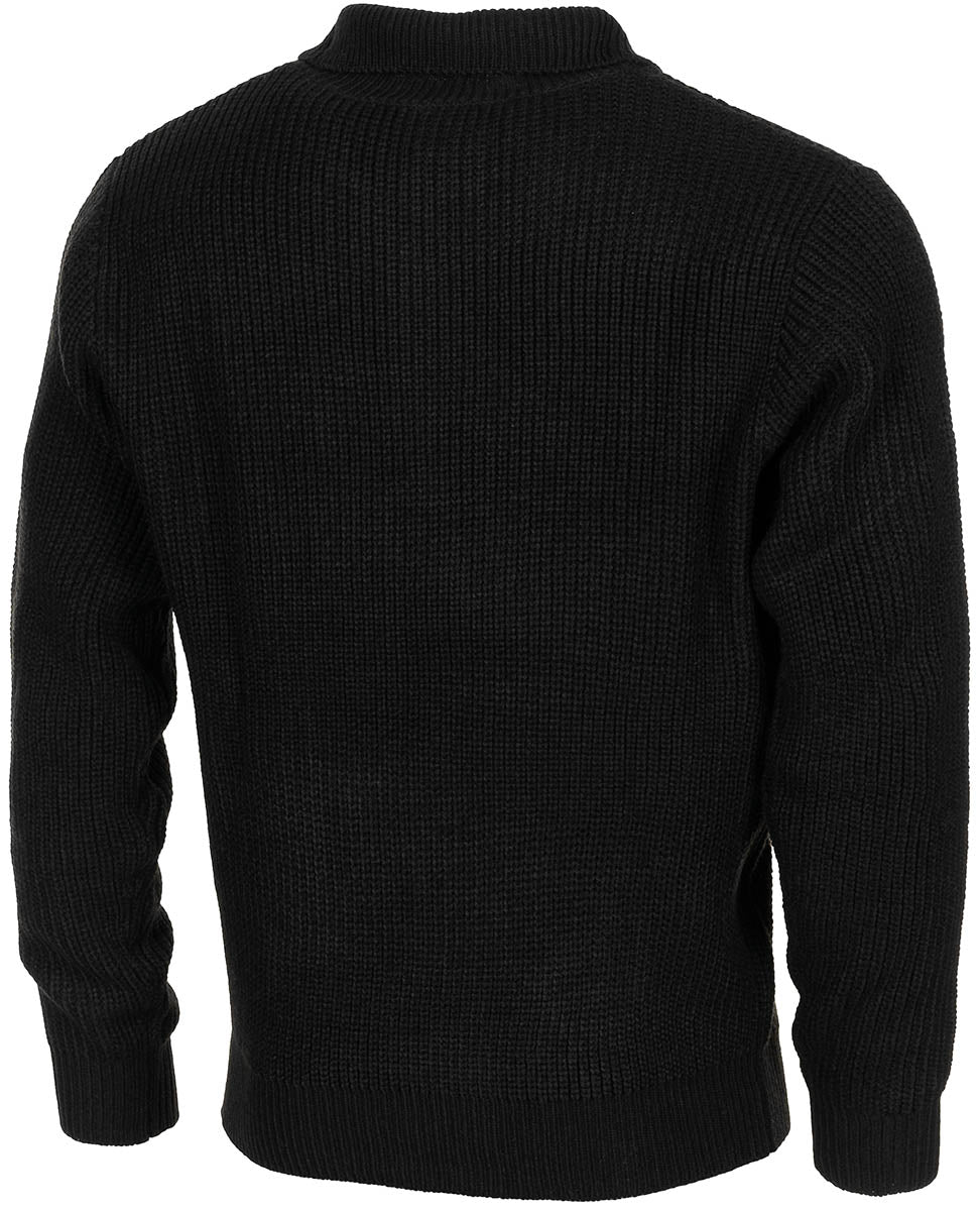 Pulover Troyer Negru MFH - Fermoar Guler Ascuns, Tricot Gros