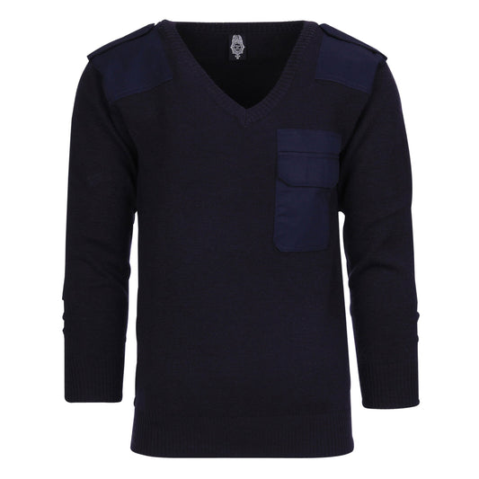 Pulover V-gât 50% Lână Albastru - Durabilitate și Stil Tactic