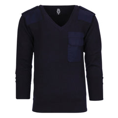 Pulover V-gât 50% Lână Albastru - Durabilitate și Stil Tactic