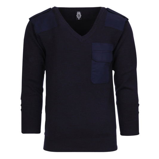 Pulover V-gât 50% Lână Albastru - Durabilitate și Stil Tactic