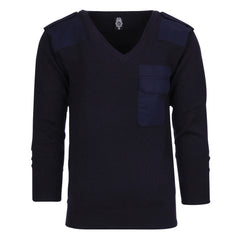 Pulover V-gât 50% Lână Albastru - Durabilitate și Stil Tactic