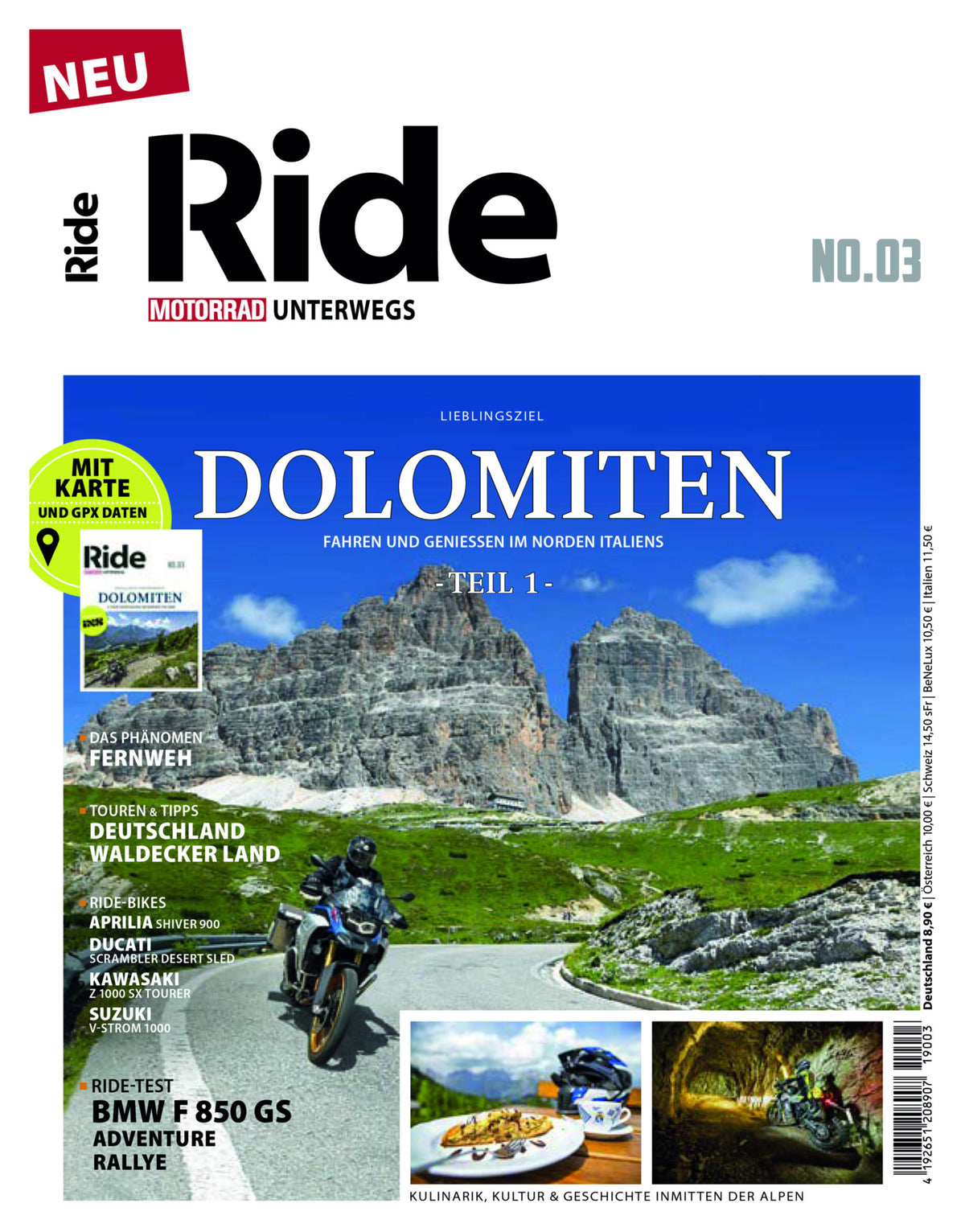 Revistă Moto RIDE Dolomiten - Ghid de Călătorie Motociclete