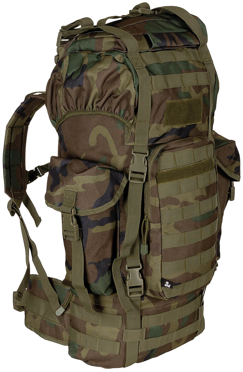 Rucsac BW Kampfrucksack "MOLLE" 65L Woodland MFH - 65 Litri, Cadru Aluminiu