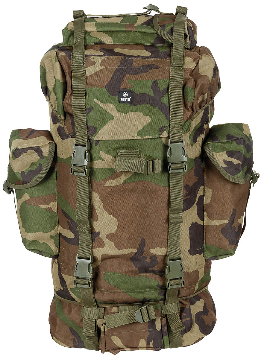 Rucsac BW Kampfrucksack Woodland MFH - 65 L, Cadru Aluminiu