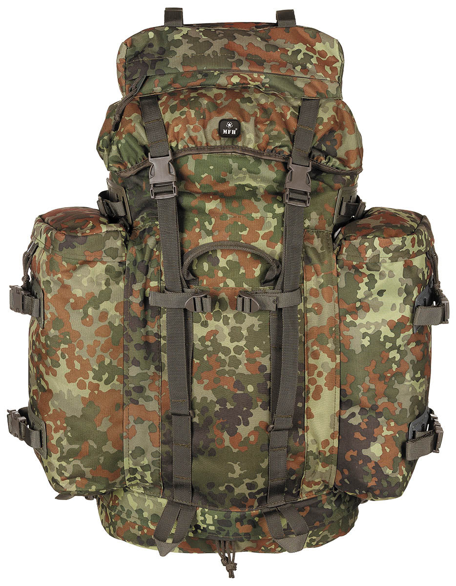 Rucsac BW "Mountain" Flecktarn MFH - Bretele ajustabile, Sistem VARIO-BACK