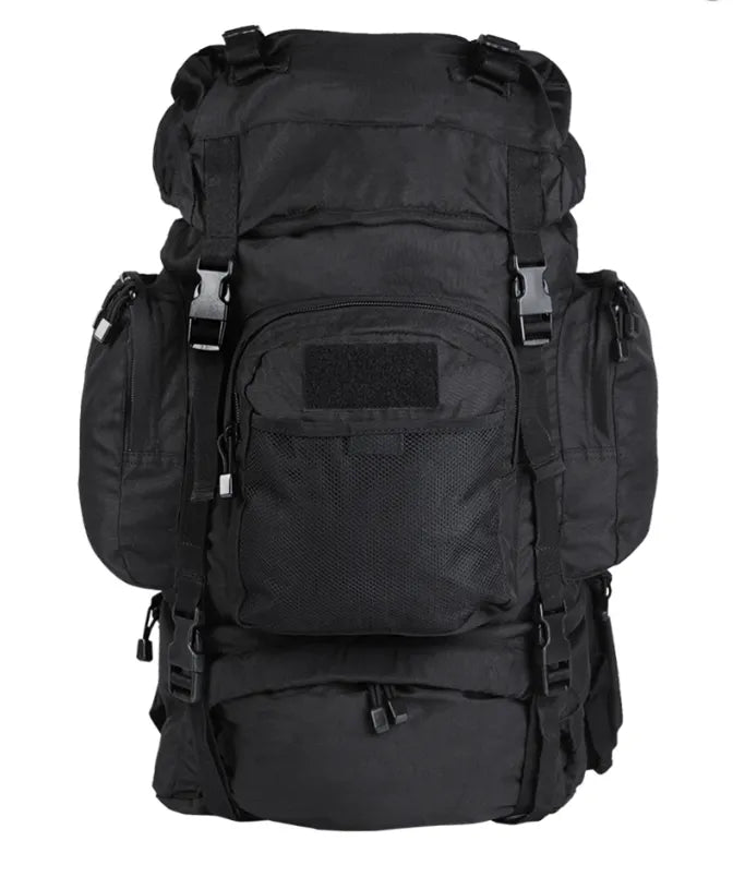 Rucsac Commando Negru – 55L, cu Cadru de Aluminiu și Husă de Ploaie, Ideal pentru Misiuni Tactice și Outdoor