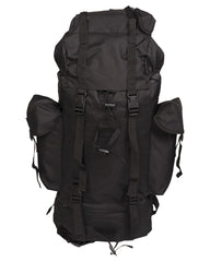 Rucsac Mil-Tec German Import Large – vedere din față cu buzunare laterale și curele de compresie