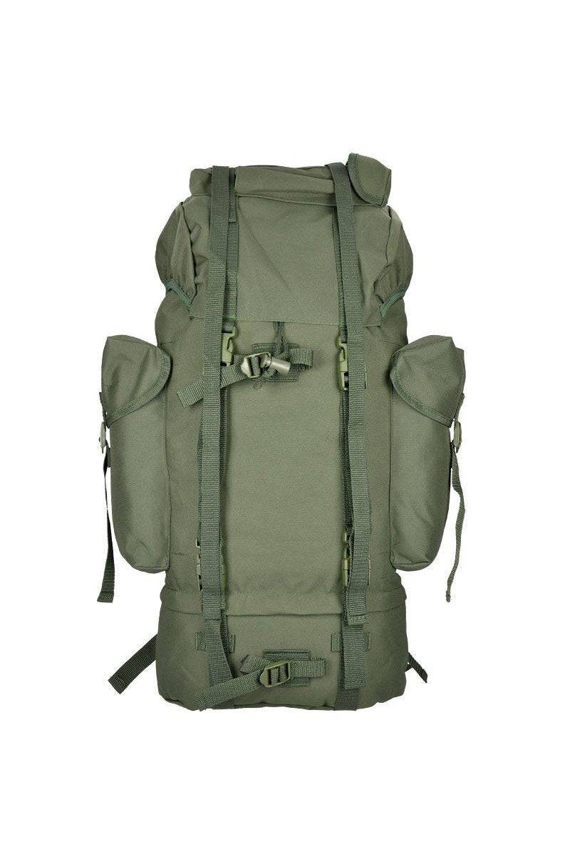 Rucsac Mil-Tec German Import Large – vedere din față cu buzunarele laterale
