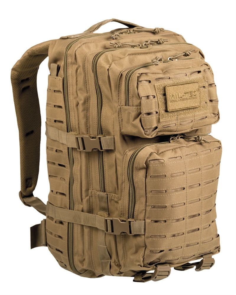 Rucsac Tactic Mil-Tec US Assault Large Laser-Cut – vedere din față, imagine oficială cu sistem laser-cut