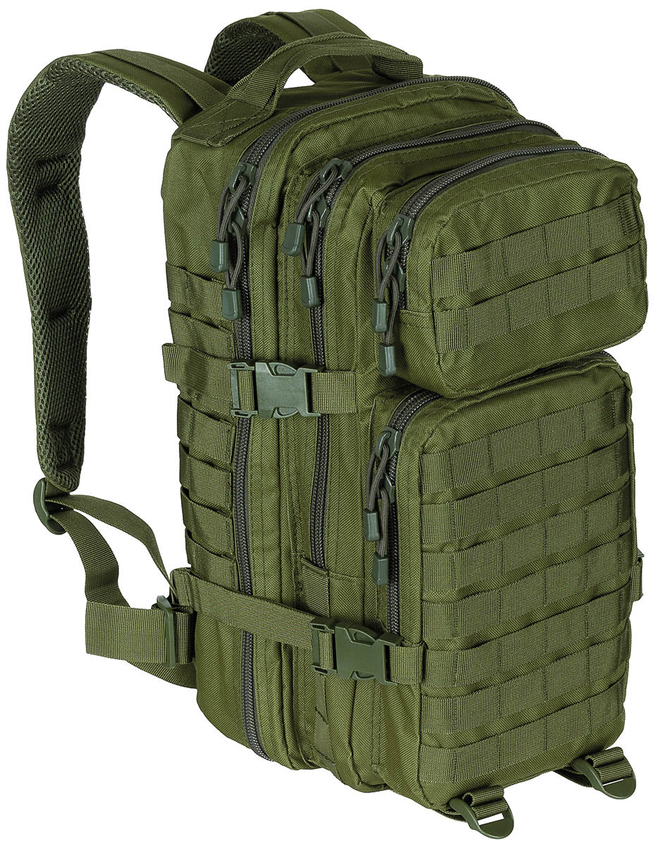 Rucsac US Assault I "Basic" Oliv MFH - Bretele Padded, Spate Hidratare