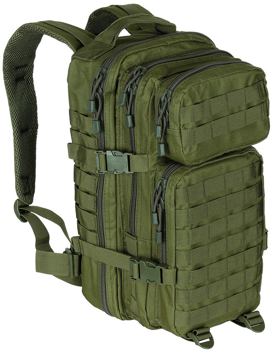 Rucsac US Assault I "Basic" Oliv MFH - Bretele Padded, Spate Hidratare