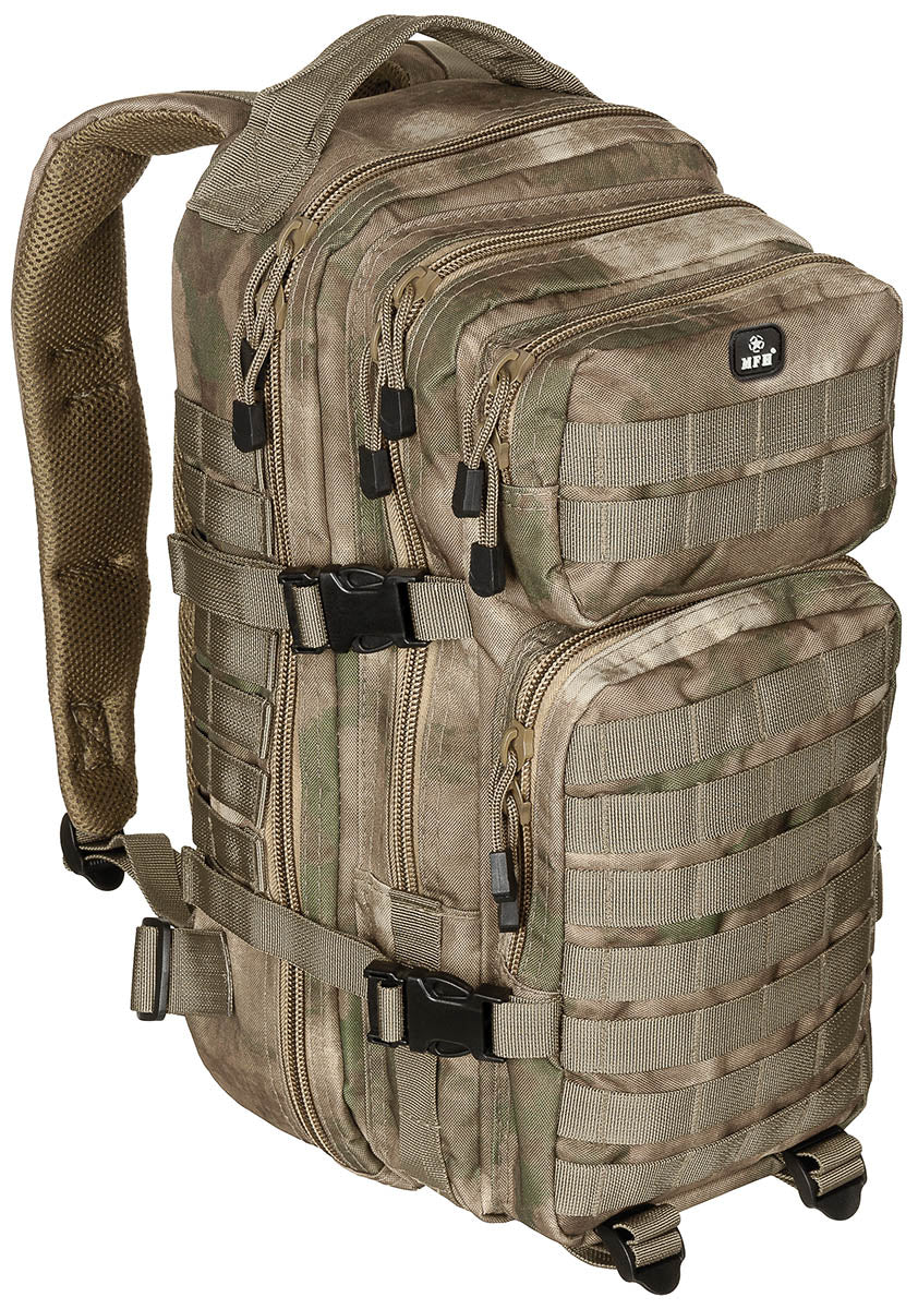 Rucsac US Assault I HDT-camo FG MFH - Bretele căptușite, Compatibil Sistem Hidratare