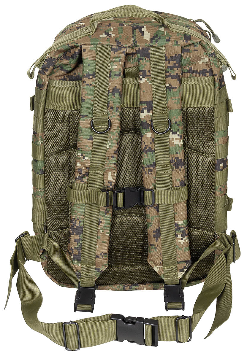 Rucsac US Assault II Digital Woodland MFH - Bretele Ajustabile, Compatibil Hidratare