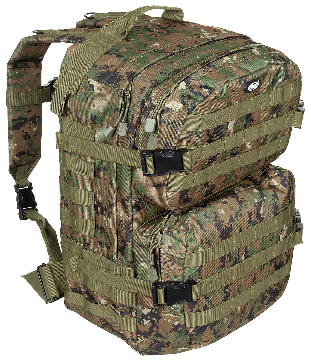 Rucsac US Assault II Digital Woodland MFH - Bretele Ajustabile, Compatibil Hidratare