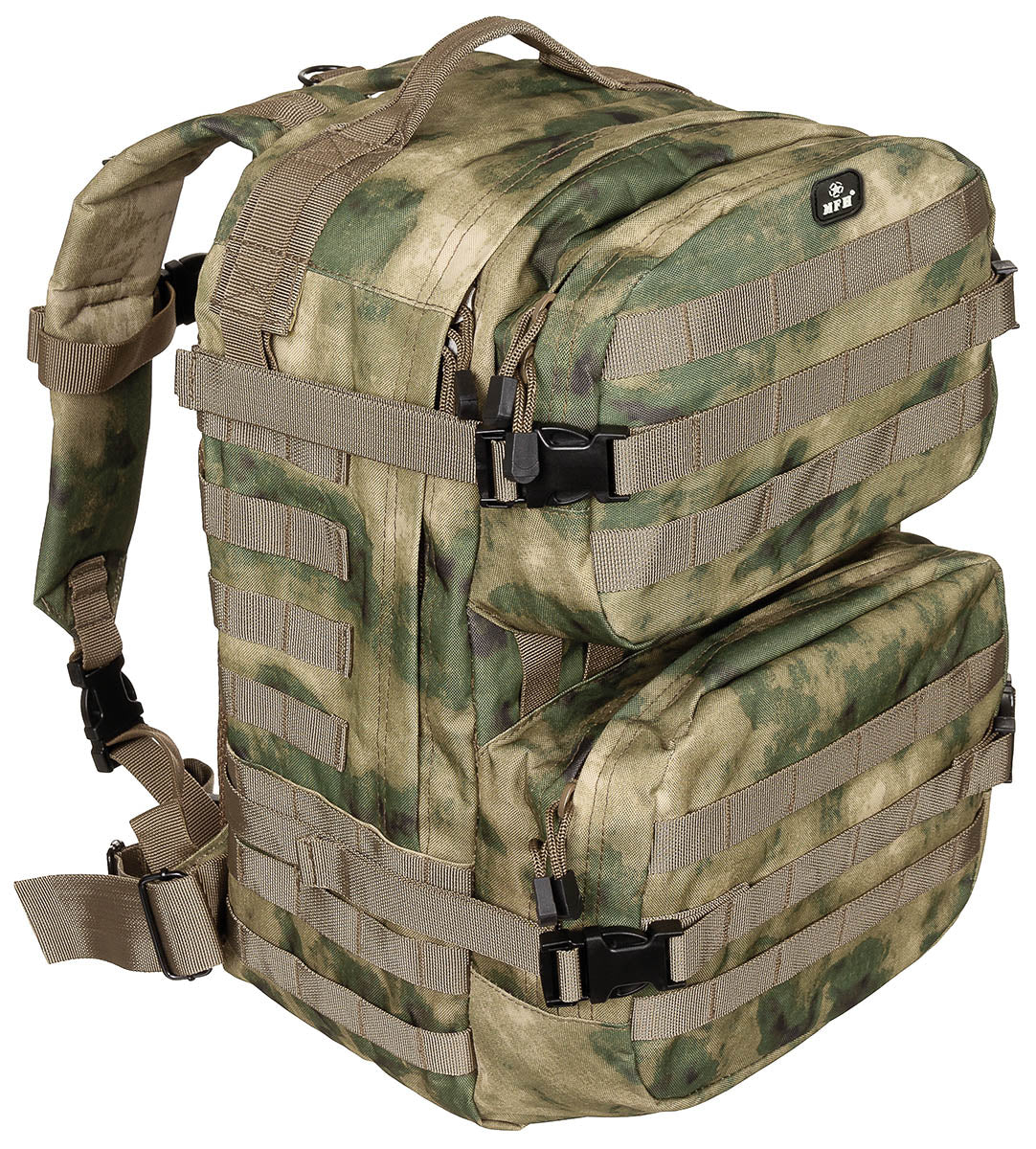 Rucsac US Assault II HDT-camo FG MFH - Bretele căptușite, Spate ventilat