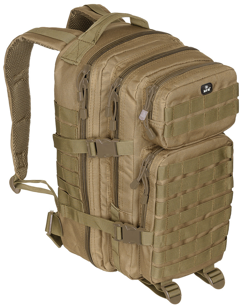 Rucsac US Rucksack Assault I Coyote Tan MFH - Bretele Căptușite, Compatibil Hidratare