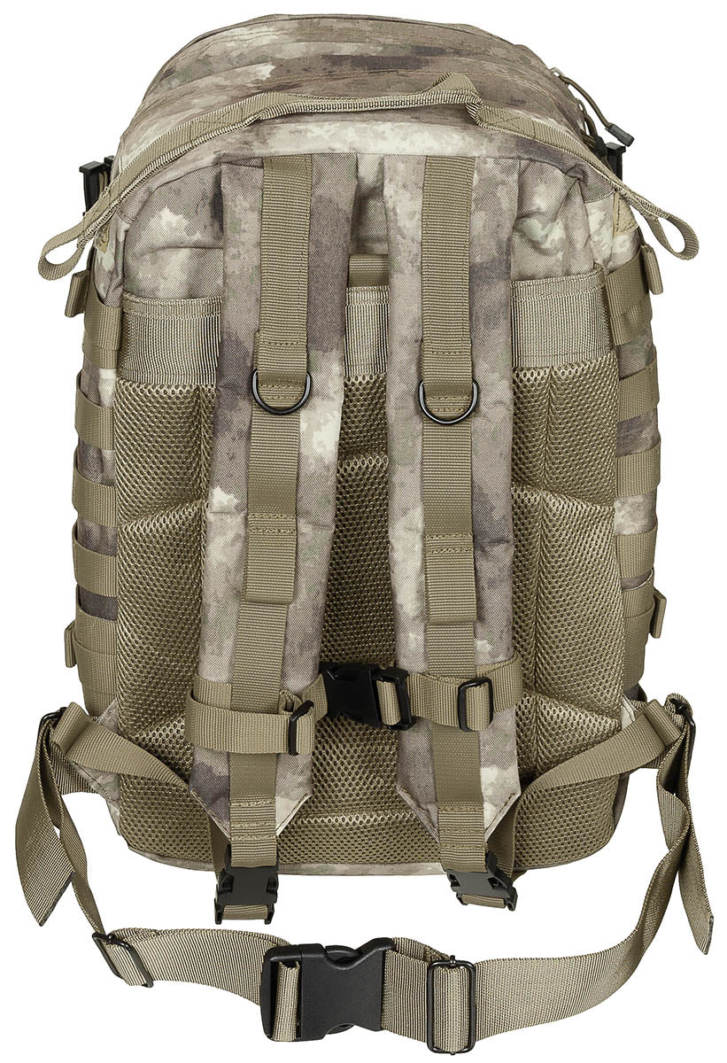 Rucsac US Rucksack Assault II HDT-camo MFH - Bretele căptușite, Spate ventilat