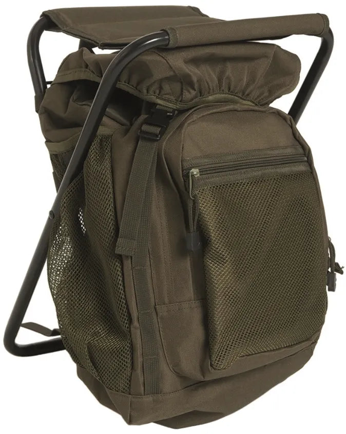 Rucsac Verde OD cu Scaun Integrat – 20L, Cadru Metalic, Perfect pentru Pescuit, Drumeții sau Vânătoare