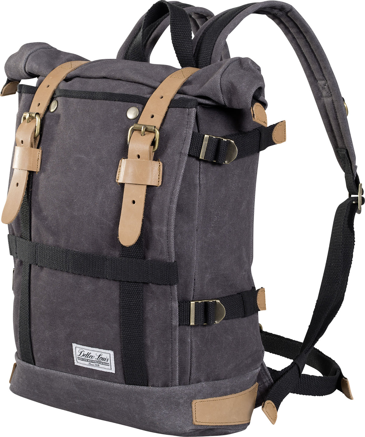 Rucsac Vintage Louis - Canvas Cerat, Detalii Piele